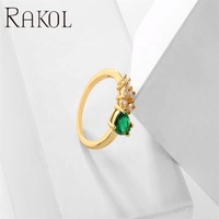 RAKOL RP5251 Bagues en laiton plaqué or 18 carats et rhodium, serties de zircone cubique brillante en forme de goutte d'eau, style vintage, pour filles, personnalisables, effet diamant