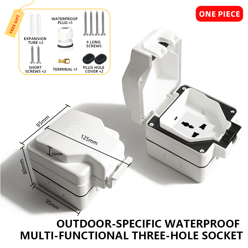 Enchufe exterior impermeable de tres orificios IP66
