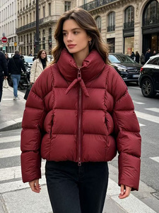 Janveny 2026 Neue Winter Kurze Cropped Bread Puffer Jacke für Damen mit Stehkragen, Kordelzug, Dick Gefüttert, Warm, Gesteppt, Weiße Entendaunen Mäntel - Product Image 3
