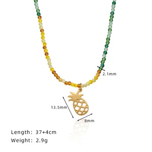 Dainty Gold Plated Stainless Steel Crystal Beaded Chain <b>Pineapple</b> Pendant <b>Necklaces</b> for Women - Product Image 2