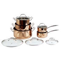 Batterie de cuisine moderne 10 pièces en acier inoxydable triple couche, corps tri-couches pour un chauffage optimal, casseroles et poêles durables à revêtement par impact, couvercles en verre