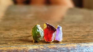 Colorful Stones <b>Chunky</b> <b>Rings</b> 18k Gold Plated Three Stone Christian Vintage Women Custom Birthstone Brass Tarnish Free Jewelry - Product Image 4