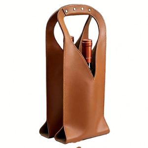 2 Bottles Leather Wine Tote <b>Bag</b> Vintage PU Wine Carrier <b>Gift</b> Handbag - Product Image 1