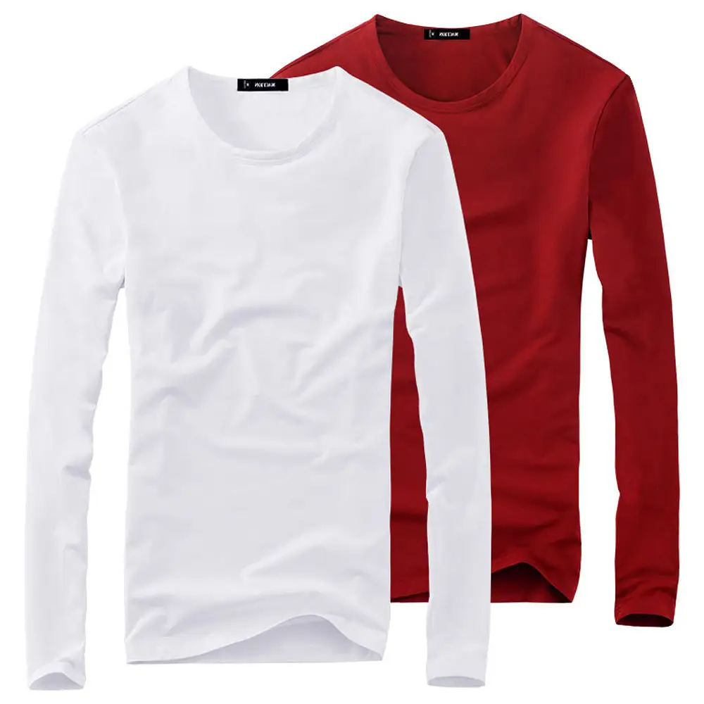 Korean version of men's long sleeve T-shirt cotton V-neck men's T-shirt trend solid color base T-shirts