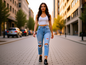 กางเกงยีนส์ผู้หญิงสำหรับฤดูหนาว เอวสูง ขาดๆ แบบครอป ขากว้าง หลายสี สไตล์ลำลอง - Product Image 5