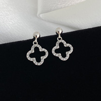 Boucles d'oreilles clips de luxe motif trèfle à quatre feuilles porte-bonheur, classiques, entièrement serties de zircon, hypoallergéniques, non percées