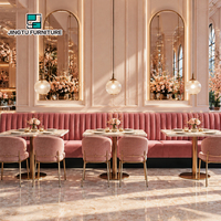 Ensemble de banquettes de restaurant en velours capitonné rose poudré, tables de bistrot personnalisables, vente en gros OEM, fabricant chinois