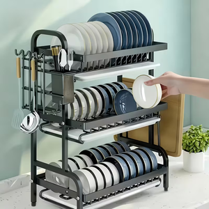 Égouttoir à vaisselle avec plateau de drainage, organisateur de rangement de <span class=keywords><strong>cuisine</strong></span> avec porte-baguettes, porte-couteaux et <span class=keywords><strong>support</strong></span> pour planche à découper - Product Image 4