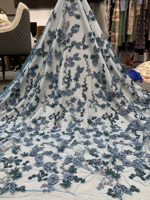 Tissu en dentelle de tulle 100 % polyester avec appliques florales 3D, broderie de perles et de paillettes pour robes de mariée, de soirée et textiles – Vente en gros