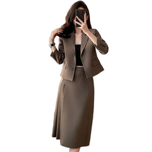 Women's Short <b>Blazer</b> <b>Set</b> Polyester Three Quarter Sleeve Anti-Wrinkle Business Suit Spring Professional Wear - Product Image 5