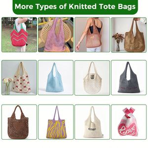 Bolso de Mano Abierto Portátil Resistente al Agua para Playa, Estilo Bohemio, de Verano, para Mujer, Tejido a Mano, de Malla, de Algodón, de Ganchillo - Product Image 5