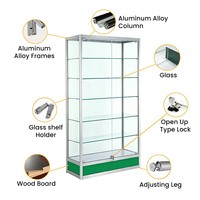 LED-beleuchtete Vitrine aus gehärtetem Glas mit abschließbarer Tür und Glasregalen für Geschäfte
