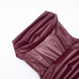 Viviblook D25DS451 Nouvelle Robe de Soirée Courte Sexy d'Automne en Similicuir Plissée avec Baleines, Couleur Unie et Sans Bretelles pour Femme - Product Image 6