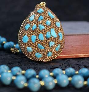 Collar de turquesa Natural caliente, cadena de suéter azul con incrustaciones de diamantes checos, collar de piedra, gargantillas de moda, collares - Product Image 4