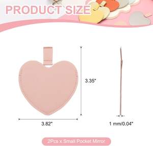 Espejo de Maquillaje de Bolsillo con Forma de Corazón, Giratorio, con Cubierta de Cuero PU y Logotipo Personalizado, con Cadena para Llaves - Product Image 2