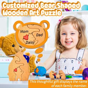 Rompecabezas de madera con diseño de oso para padres e hijos, juego de rompecabezas para decoración del hogar, tallados de madera familiares - Product Image 5