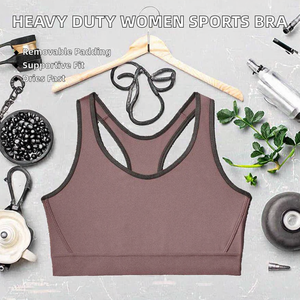 Soutien-gorge de sport pour femme, haute résistance, style simple, logo frontal, matière spandex/nylon, respirant, séchage rapide, maintien moyen, col en V, SPORTS - Product Image 2