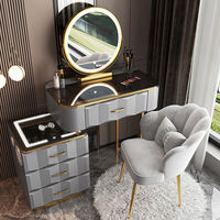 Table de toilette moderne de luxe en marbre avec miroir à LED et tiroir - pour chambre à coucher, hôtel ou salle à manger, en bois
