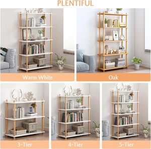 Estantería Moderna de 3 Niveles con Altura Ajustable, Estantería Abierta Independiente, Marco de Madera de Haya Blanca, Estantes de 0.63 Pulgadas de Grosor para Libros - Product Image 6