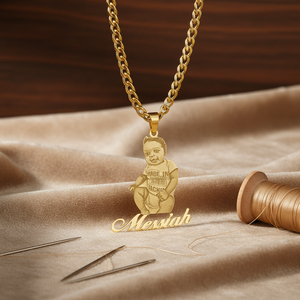 Collier pour enfants en acier inoxydable plaqué PVD, chaîne à maillons givrés <span class=keywords><strong>avec</strong></span> <span class=keywords><strong>photo</strong></span> et nom, cadeau souvenir familial - Product Image 1