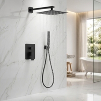 Ensemble de douche noir minimaliste haut de gamme avec système de mitigeur cascade et pluie, pour villa et hôtel, encastré