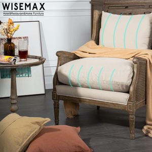 <span class=keywords><strong>Silla</strong></span> de Ocio WISEMAX FURNITURE de Diseño Francés con Marco de Madera de Roble Envejecido, Respaldo de Ratán y Patas de Columna <span class=keywords><strong>Romana</strong></span> para Sala de Estar - Product Image 4