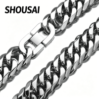 Collar y Pulsera de Acero de Titanio Plateado con Doble Hebilla Ancha de 21 mm, Estilo Hip Hop Europeo Americano, para Hombre, Joyería Lavable