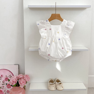 Vestidos de bebé dulces de verano 2025 para niñas y <span class=keywords><strong>hermanas</strong></span>, Pelele de algodón puro para niños pequeños, cuello de encaje y traje de hermana de flores - Product Image 3