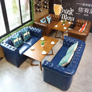 Canapé de bar à whisky classique européen, restaurant musical, café, combinaison table et chaises, canapé en cuir 3 places - Product Image 3