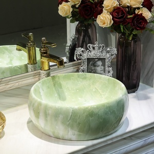 Lavabo Redondo Artístico de Mármol para Baño con Soporte para Grifo de un Solo Orificio, Estilo Americano - Product Image 1