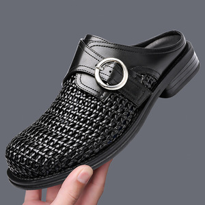 2026 Summer New Style Men's Mules <b>Slip</b>-On Derby <b>Half</b> Slippers Breathable Hollow Woven Casual Slides - Product Image 2