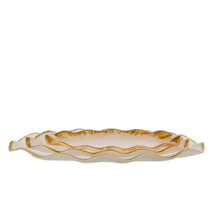 Assiettes décoratives ovales Samyo personnalisées de 13 pouces à bords ondulés, assiettes à dîner en verre à <span class=keywords><strong>bord</strong></span> doré pour mariage - Product Image 4