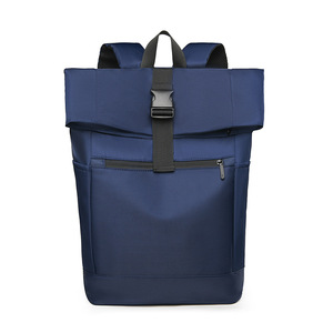 Urban casual business roll-top <b>backpack</b>, college-style roll-flap schoolbag, solid-color roll-top rucksack with logo - Product Image 6