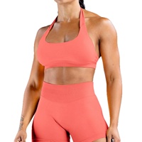 Soutien-gorge de sport pour femme, couleur macaron, à maintien élevé, en nylon, avec col halter, séchage rapide, design taille basse et coussinets de poitrine