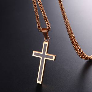Collier pendentif pour <span class=keywords><strong>homme</strong></span>, chaîne corde Franco, croix pendante, acier inoxydable, or rose, or noir, <span class=keywords><strong>argent</strong></span>, <span class=keywords><strong>55</strong></span> <span class=keywords><strong>cm</strong></span>, bijoux - Product Image 4