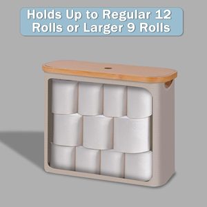 Foldable Toilet Paper <b>Storage</b> <b>Basket</b> <b>for</b> 12 Rolls Waterproof <b>Bathroom</b> Organizer with Bamboo Lid - Product Image 3