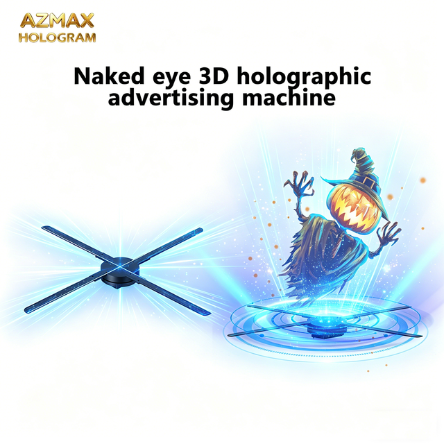 AZMAX 65cm 1280LED 3D Holographic Projector Fan Professional Hologram Advertising Equipment Transparent Led Display Screen