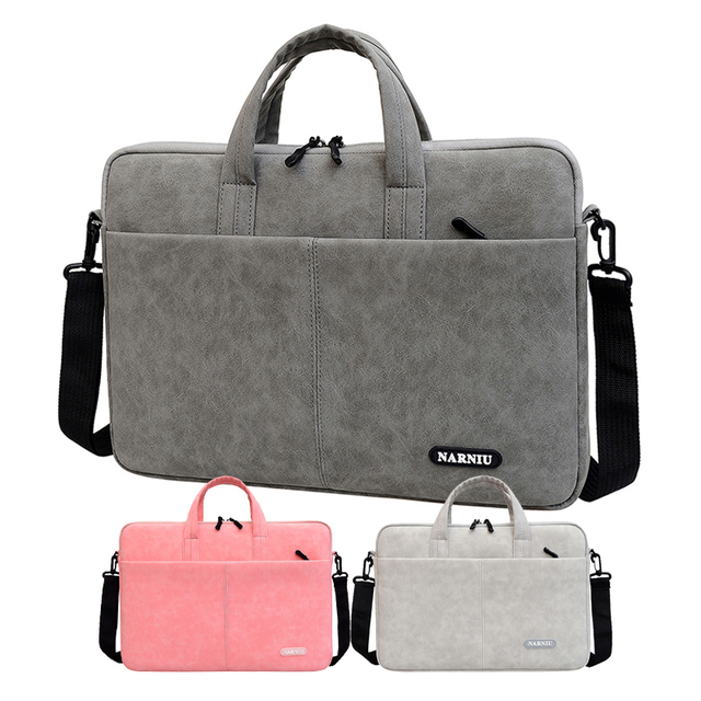 Multi Sizes Available PU Leather Laptop Bag Adjustable Business Briefcase Simple Solid Color Computer Bags