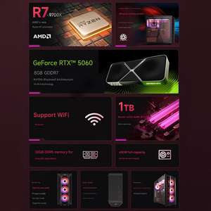 PC de bureau gaming haut de gamme neuf AMD pour 7 9700X 32 Go DDR5 1 To NVMe SSD pour RTX 5070 8 Go Refroidissement liquide 360 mm Windows 10 - Product Image 5