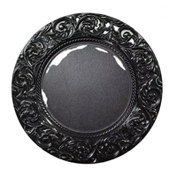 Assiette de présentation ronde en plastique bleu, décorative, avec bord doré en relief, pour mariage et réception