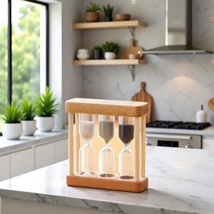 Timer a sabbia in legno naturale fatto a mano 3-in-1, timer a sabbia per tè, in vetro, per ufficio, scrivania, cucina, decorazione per <span class=keywords><strong>la</strong></span> casa, matrimonio, compleanno - Product Image 1