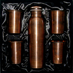 Wholesale Pure Copper Eco-Friendly Vintage Water <b>Bottle</b> with Four Glass Set Gift <b>Box</b> for Christmas Diwali Wedding Business Gifts - Product Image 1