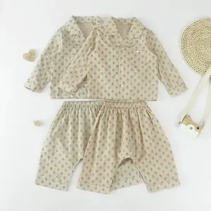 Воздухопроницаемая летняя одежда для девочек, комплект цветочной удобной пижамы для маленьких девочек, детская одежда, пижама