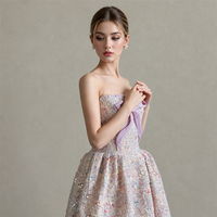 Robe de cocktail lavande en tweed à sequins, coupe trapèze, sans bretelles, élégante, couleur pastel, fournisseur personnalisé, vente en gros