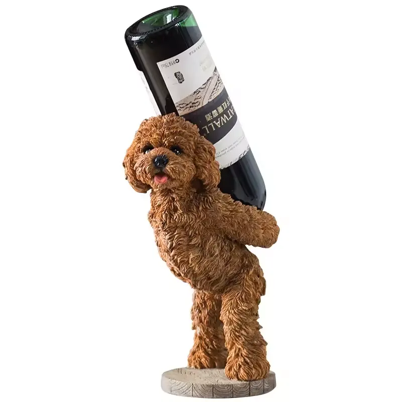 Pemegang botol anggur hadiah pernikahan dekorasi dapur anjing teddy Resin