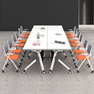Table de conférence modulaire pliable rectangulaire avec roulettes, multifonctionnelle, pour bureau, salle de réunion, salle d'étude, espace commercial - Product Image 1