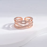 Bague ajustable en argent sterling 925 plaqué or rose simple avec zircon et opale, pour femme, idéale pour le mariage ou l'empilage