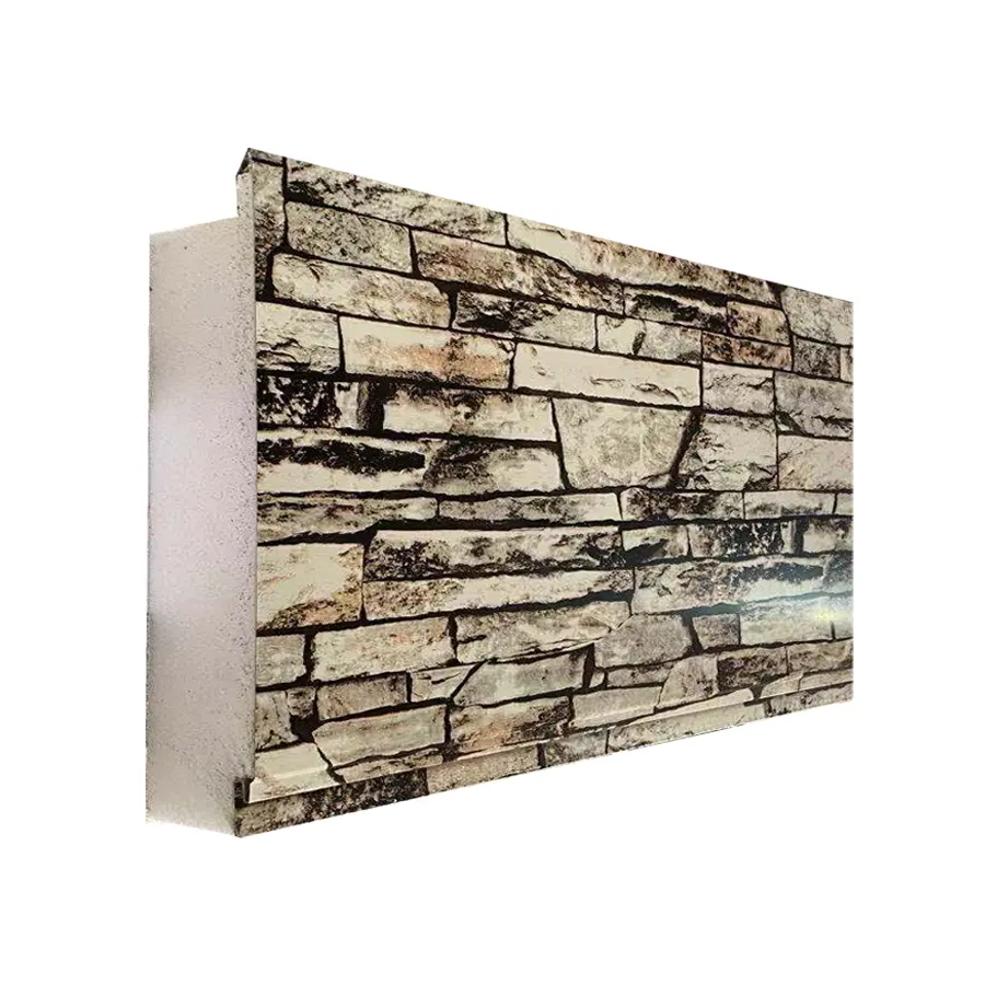 Panel Dinding Batu Dekoratif 16Mm, Papan Insulasi Dinding Eksterior untuk Rumah Prefabrikasi, Panel Sandwich Logam Pemasangan Mudah