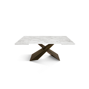 Mesa Rectangular Extensible Cesare, Color Blanco Estatuario, Base de Cerámica y Bronce X, para Comedor Interior - Product Image 5