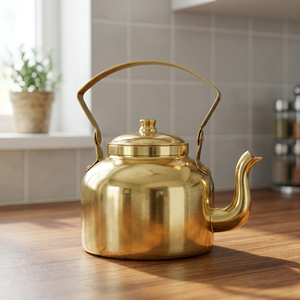 Classic Brass Tea Kettle With <b>Lid</b> Metal Handle Water <b>Pot</b> Kettles - Product Image 5